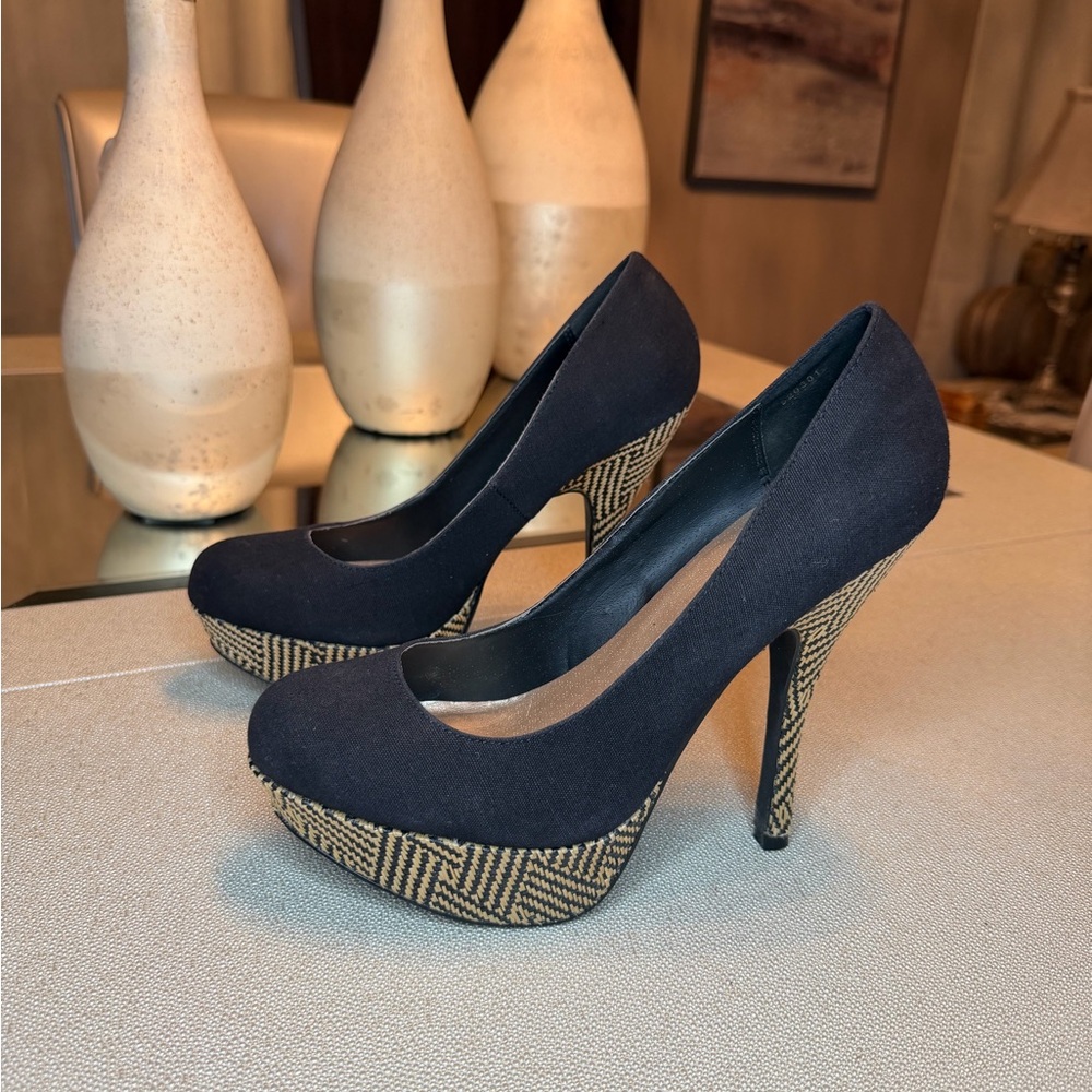 Charlotte Russe Black and Tan Patterned Heels